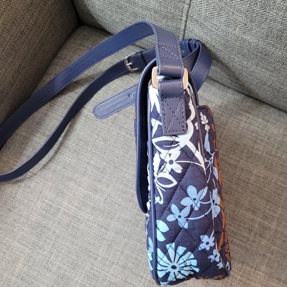 Vera Bradley Floral Blue and Brown Quilted Women's Saddle Crossbody Bag - Picture 8 of 12